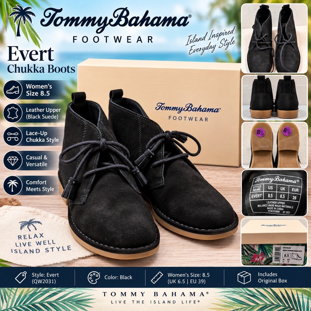 Tommy Bahama Evert Black Suede Chukka Boots Womens 8.5 QW2031 Ankle Booties